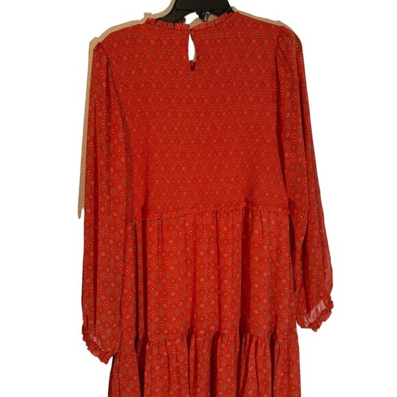 Time & Tru Orange Multi Patterned Long Sleeve Dress XXL Midi Dress. NWOT - Picture 11 of 12